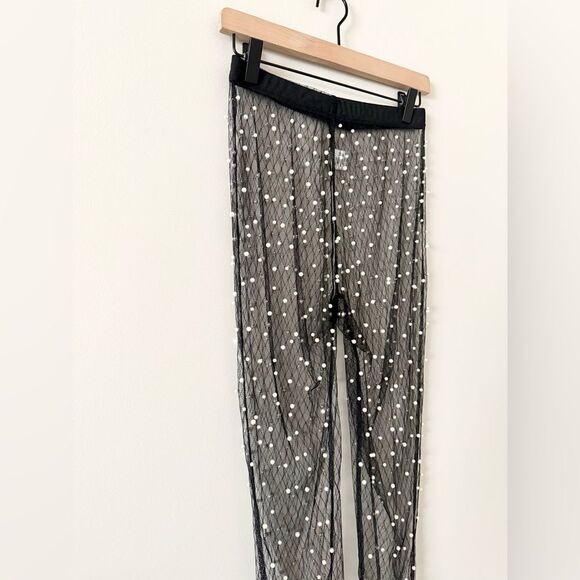 Amazon Sheer Long Sleeve Top and Pant Set Black with Pearl Detail - Size M - Picture 6 of 7